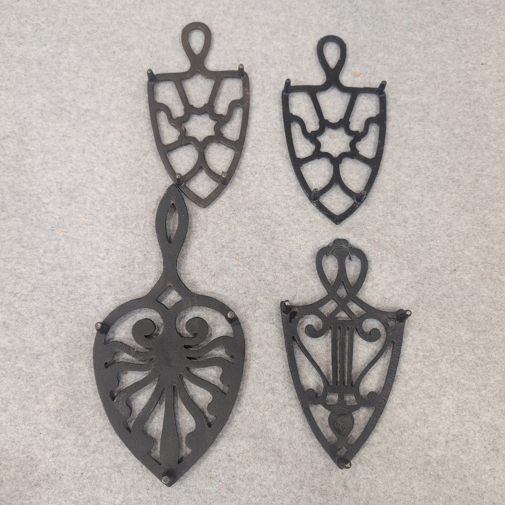 Vtg Style Cast Iron Trivet Set of 4 Black Bronze Decorative Wall Decor Hot Pad - Picture 2 of 3